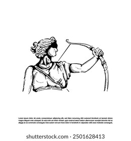 Vintage hand drawn beauty archer goddess vector sketch art