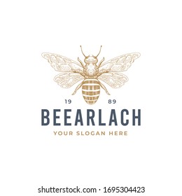 vintage hand drawn bee logo design