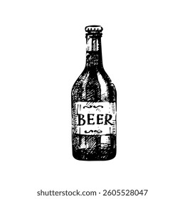 Vintage hand drawn beer bottle sketch. Perfect for brewery branding, pub menus, packaging, and bar promotional materials. Engraving style vector illustration. Not AI generation