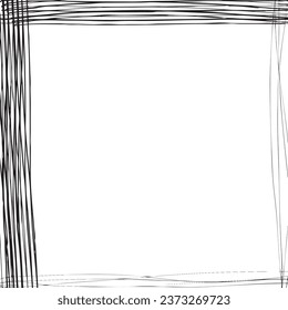 Vintage hand drawn black and white distressed frame with copy space. Grunge scratched border scribble design. Vector.