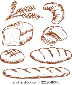 Colección de pan dibujado a mano de época