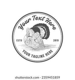Vintage Hand Drawn Bronze Turkey Poultry Badge Emblem Label Illustration Vector