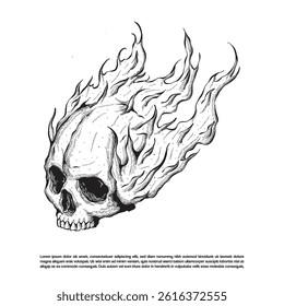 Vintage hand drawn Burning skull face vector isolated on white background