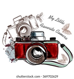 Vintage hand drawn camera with butterflies my favorite camera