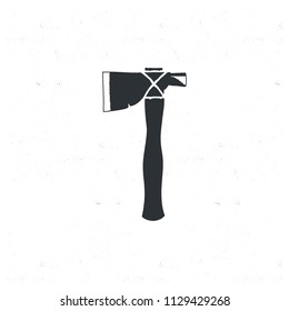 Vintage hand drawn camp axe. Silhouette design. Stock vector illustration isolated on white background.