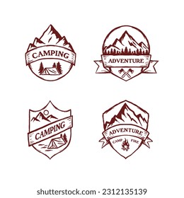 vintage hand drawn campfire vector logo badge