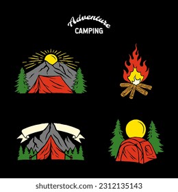 vintage hand drawn campfire vector logo badge