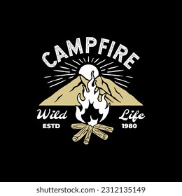 vintage hand drawn campfire vector logo badge