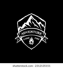 vintage hand drawn campfire vector logo badge