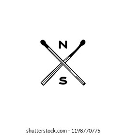 Vintage hand drawn camping adventure crest logo. Matches icons, symbols. Retro monochrome design. Can be used for t shirts, prints. Stock vector symbols isolated on white background.