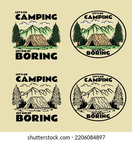 vintage hand drawn camping logo design, can use for t-shirt design and etc