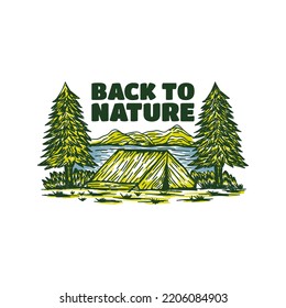vintage hand drawn camping logo design, can use for t-shirt design and etc