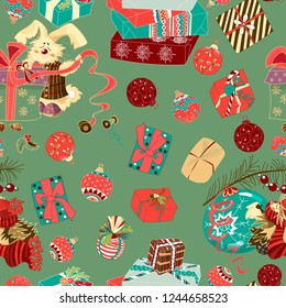 Vintage hand drawn christmas seamless pattern vector