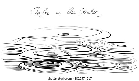 Vintage hand drawn circles on the water. Vector Ink drawing rain drops on the river eps8 