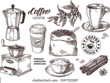 Vintage hand drawn coffee illustrations 