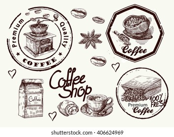 vintage hand drawn coffee labels 