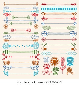 Vintage hand drawn color design elements set 10. Vector illustration.