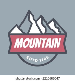 vintage hand drawn colored mountain badge, perfect for logo, t-shirts, apparel and other merchandise