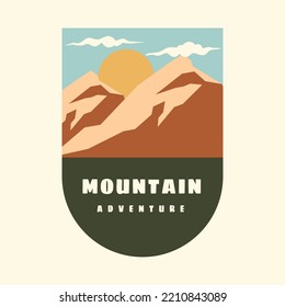 vintage hand drawn colored mountain adventure badge, perfect for logo, t-shirts, apparel and other merchandise