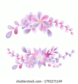 Vintage Hand drawn colorful fashion purple flowers and leaves vector illustration, natural plants on white background, invitations, wedding decoration patterns, textiles, wallpapers