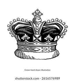 Vintage Hand Drawn Crown, Royal Engraving Illustration