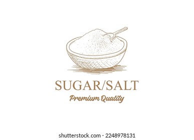 Vintage Hand Drawn Cup of Sugar or Salt for Seasoning Logo Design Vector