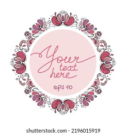 Vintage hand drawn decorative floral doodle laurel wreath. Vector frame illustration Eps 10. Can be used for invitation greeting card, logotipe or social media design template.