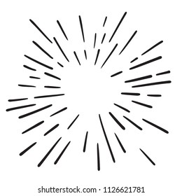 Vintage Hand Drawn Design Element Fireworks Black Rays. Vector.