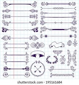 Vintage hand drawn design elements set 2. School notebook. Vector illustration.