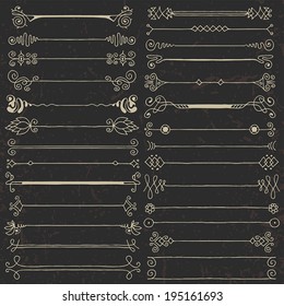 Vintage hand drawn design elements set 2 on dark. Vector illustration.