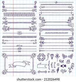 Vintage hand drawn design elements set 5. School notebook. Vector illustration.
