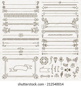 Vintage hand drawn design elements set 5. Vector illustration.