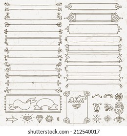 Vintage hand drawn design elements set 4. Vector illustration.