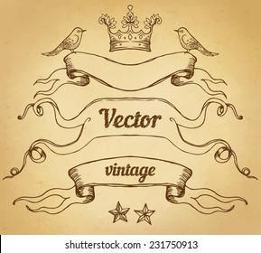 Vintage hand drawn design elements, vector illustration. Copy space for your text. 