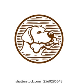 vintage hand drawn dog bite bone circle emblem