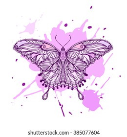 Vintage hand drawn doodle decorative fly butterfly. sketch for adult antistress coloring page, tattoo, poster, print, t-shirt, invitation, cards, banners, flyers, calendars
