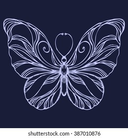 Vintage hand drawn doodle decorative fly butterfly. sketch for tattoo, poster, print, t-shirt, invitation, cards, banners, flyers, calendars