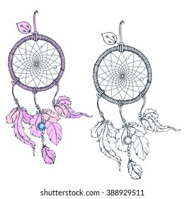 Vintage hand drawn doodle Dream catcher. sketch for tattoo, poster, print, t-shirt, invitation, cards, banners, flyers, calendars