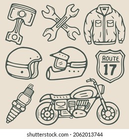 vintage hand drawn doodle motorcycle club equipment