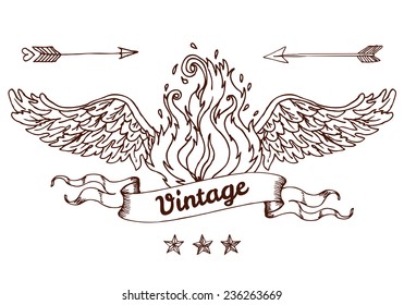 Vintage hand drawn elements for banners, ribbons, vector illustration. Copy space for your text. 