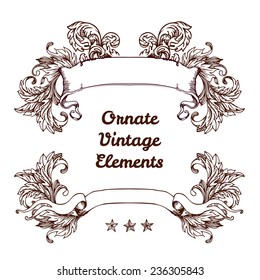 Vintage hand drawn elements for banners, ribbons, vector illustration. Copy space for your text. 