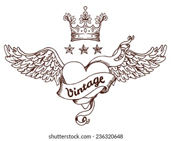 Vintage hand drawn elements for banners, ribbons, vector illustration. Valentine's day concept. Copy space for your text. 