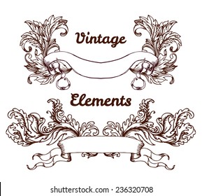 Vintage hand drawn elements for banners, ribbons, vector illustration. Copy space for your text. 