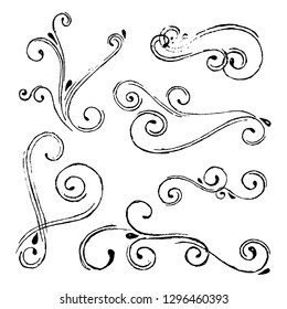 Vintage hand drawn elements ,  floral scrolls , vector set