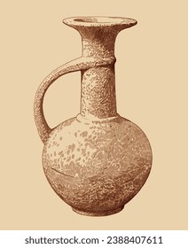 Vintage, hand drawn, engrave, ancient terracotta jug illustration.