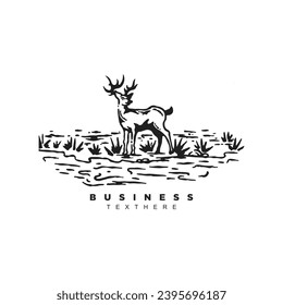 Vintage hand drawn engrave deer hunter graphic. Wild stag reindeer vector design illustration