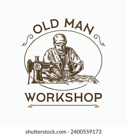 Vintage Hand Drawn Engraving Tailor Craftman Logo Label