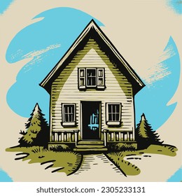 Vintage hand drawn Family House, line art Vintage house, Outline House, sketch family house, Home Vector illustration.