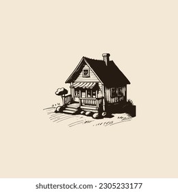 Vintage hand drawn Family House, line art Vintage house, Outline House, sketch family house, Home Vector illustration.
