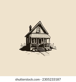 Vintage hand drawn Family House, line art Vintage house, Outline House, sketch family house, Home Vector illustration.